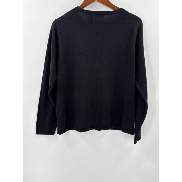 Classic Elements Holiday Poinsettia Cardigan Black Sequin Sweater Petite LARGE - Picture 13 of 14